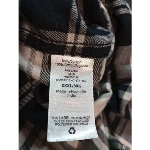 Free Assembly Shirt Ladies 3x Flannel Button Front Long Sleeve Black Cream - Picture 6 of 7
